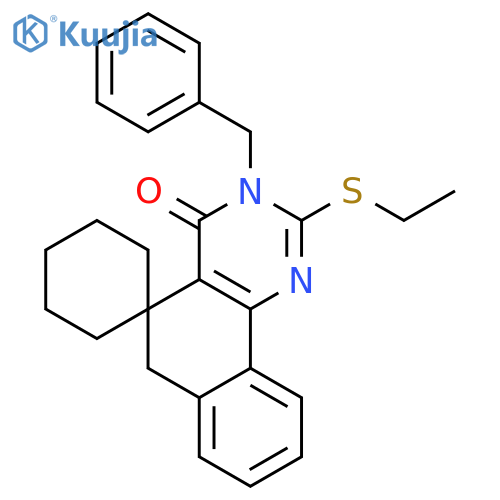 Spiro[benzo[h]quinazoline-5(3H),1'-cyclohexan]-4(6H)-one,2-(ethylthio)-3-(phenylmethyl)- structure