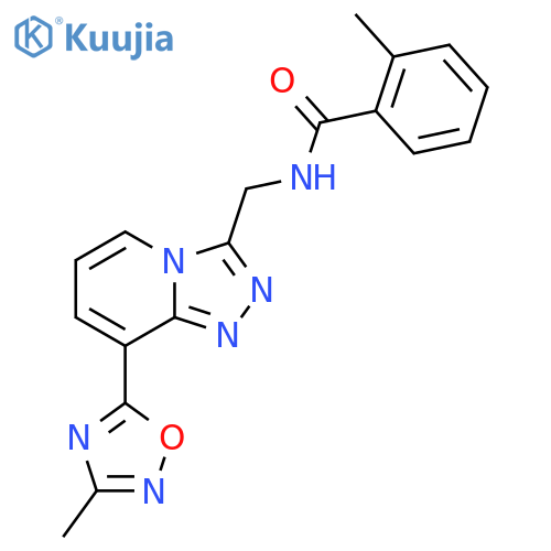 2-methyl-N-{[8-(3-methyl-1,2,4-oxadiazol-5-yl)-[1,2,4]triazolo[4,3-a]pyridin-3-yl]methyl}benzamide structure