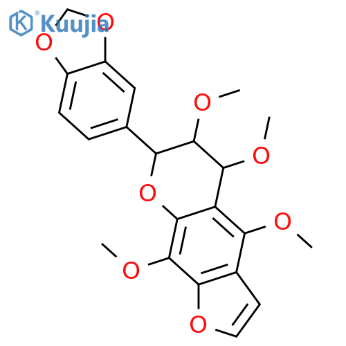 7-(1,3-Benzodioxol-5-yl)-6,7-dihydro-4,5,6,9-tetramethoxy-5H-furo[3,2-g]-1-benzopyran; (2R*,3S*,4R*)-form structure