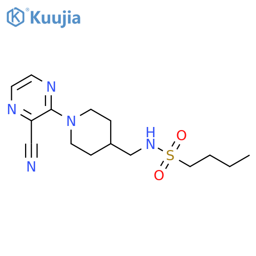 N-{[1-(3-cyanopyrazin-2-yl)piperidin-4-yl]methyl}butane-1-sulfonamide structure