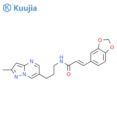 (E)-3-(1,3-benzodioxol-5-yl)-N-[3-(2-methylpyrazolo[1,5-a]pyrimidin-6-yl)propyl]prop-2-enamide structure