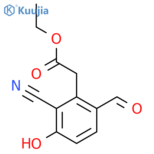 Ethyl 2-cyano-6-formyl-3-hydroxyphenylacetate structure