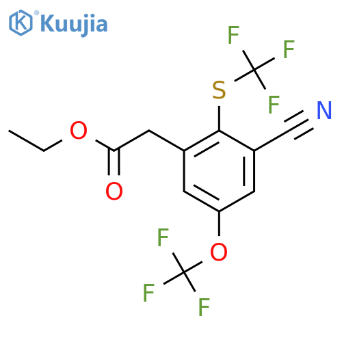 Ethyl 3-cyano-5-trifluoromethoxy-2-(trifluoromethylthio)phenylacetate structure
