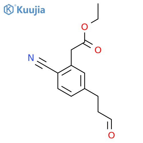 Ethyl 2-cyano-5-(3-oxopropyl)phenylacetate structure
