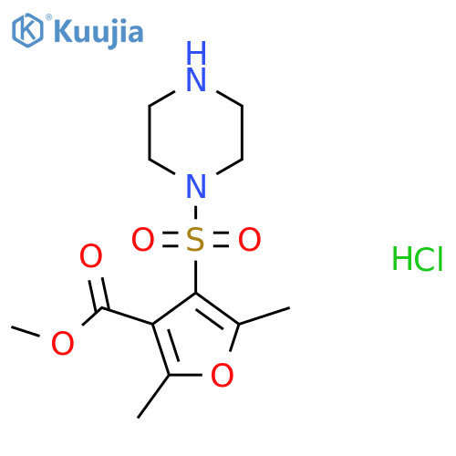 Methyl 2,5-dimethyl-4-(piperazine-1-sulfonyl)furan-3-carboxylate hydrochloride structure