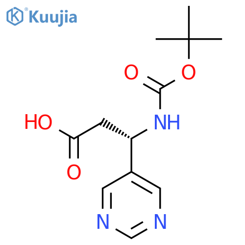 (3S)-3-{[(tert-butoxy)carbonyl]amino}-3-(pyrimidin-5-yl)propanoic acid structure