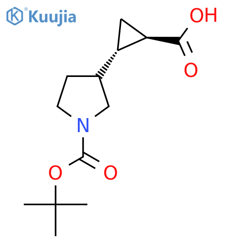 rac-(1R,2S)-2-{1-[(tert-butoxy)carbonyl]pyrrolidin-3-yl}cyclopropane-1-carboxylic acid structure