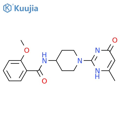 2-methoxy-N-[1-(4-methyl-6-oxo-1,6-dihydropyrimidin-2-yl)piperidin-4-yl]benzamide structure