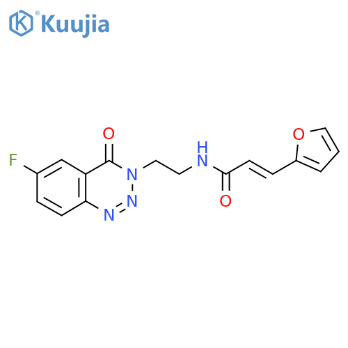 (2E)-N-2-(6-fluoro-4-oxo-3,4-dihydro-1,2,3-benzotriazin-3-yl)ethyl-3-(furan-2-yl)prop-2-enamide structure