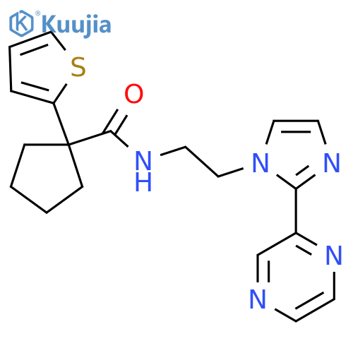 N-{2-[2-(pyrazin-2-yl)-1H-imidazol-1-yl]ethyl}-1-(thiophen-2-yl)cyclopentane-1-carboxamide structure