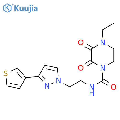 4-ethyl-2,3-dioxo-N-{2-[3-(thiophen-3-yl)-1H-pyrazol-1-yl]ethyl}piperazine-1-carboxamide structure