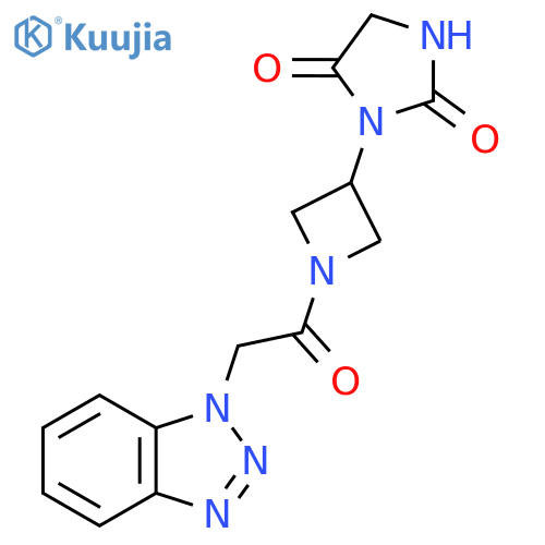 3-(1-(2-(1H-benzo[d][1,2,3]triazol-1-yl)acetyl)azetidin-3-yl)imidazolidine-2,4-dione structure