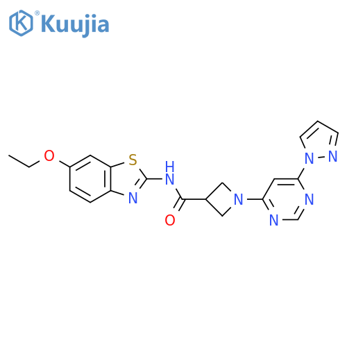 N-(6-ethoxy-1,3-benzothiazol-2-yl)-1-6-(1H-pyrazol-1-yl)pyrimidin-4-ylazetidine-3-carboxamide structure