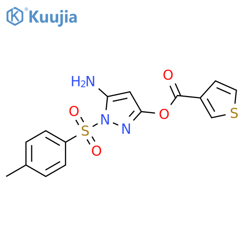 5-amino-1-(4-methylbenzenesulfonyl)-1H-pyrazol-3-yl thiophene-3-carboxylate structure