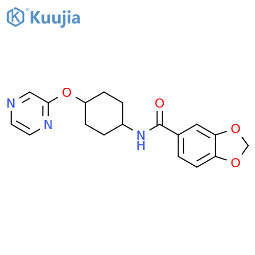 N-[(1r,4r)-4-(pyrazin-2-yloxy)cyclohexyl]-2H-1,3-benzodioxole-5-carboxamide structure