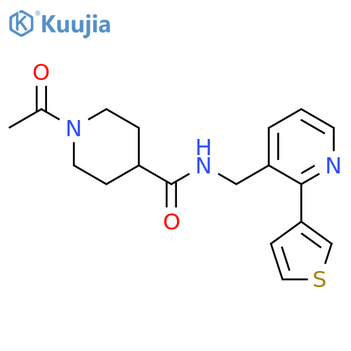 1-acetyl-N-{[2-(thiophen-3-yl)pyridin-3-yl]methyl}piperidine-4-carboxamide structure