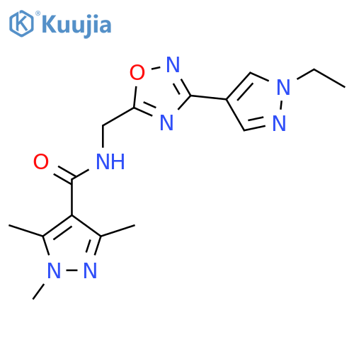 N-{3-(1-ethyl-1H-pyrazol-4-yl)-1,2,4-oxadiazol-5-ylmethyl}-1,3,5-trimethyl-1H-pyrazole-4-carboxamide structure