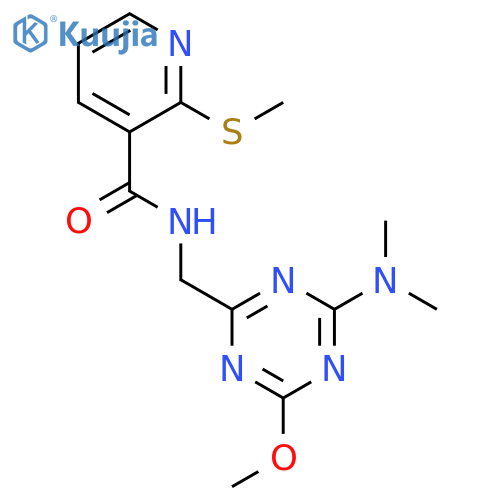 N-{4-(dimethylamino)-6-methoxy-1,3,5-triazin-2-ylmethyl}-2-(methylsulfanyl)pyridine-3-carboxamide structure