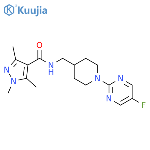 N-[[1-(5-fluoropyrimidin-2-yl)piperidin-4-yl]methyl]-1,3,5-trimethylpyrazole-4-carboxamide structure