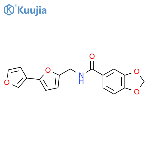 N-({[2,3'-bifuran]-5-yl}methyl)-2H-1,3-benzodioxole-5-carboxamide structure