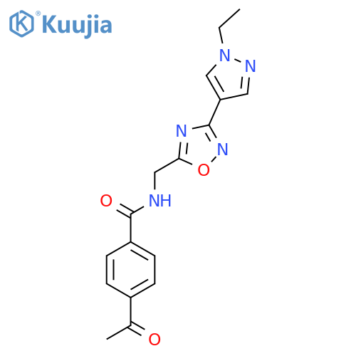 4-acetyl-N-{3-(1-ethyl-1H-pyrazol-4-yl)-1,2,4-oxadiazol-5-ylmethyl}benzamide structure