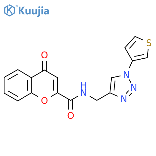 4-oxo-N-{[1-(thiophen-3-yl)-1H-1,2,3-triazol-4-yl]methyl}-4H-chromene-2-carboxamide structure