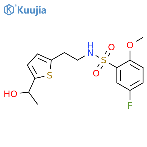 5-fluoro-N-{2-[5-(1-hydroxyethyl)thiophen-2-yl]ethyl}-2-methoxybenzene-1-sulfonamide structure