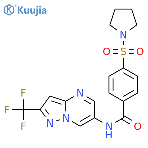 4-(pyrrolidine-1-sulfonyl)-N-[2-(trifluoromethyl)pyrazolo[1,5-a]pyrimidin-6-yl]benzamide structure