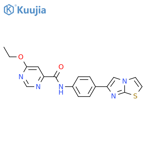 6-ethoxy-N-(4-{imidazo[2,1-b][1,3]thiazol-6-yl}phenyl)pyrimidine-4-carboxamide structure
