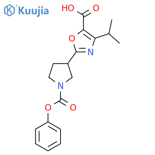 2-[1-(Phenoxycarbonyl)pyrrolidin-3-yl]-4-(propan-2-yl)-1,3-oxazole-5-carboxylic acid structure