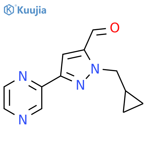 1-(cyclopropylmethyl)-3-(pyrazin-2-yl)-1H-pyrazole-5-carbaldehyde structure