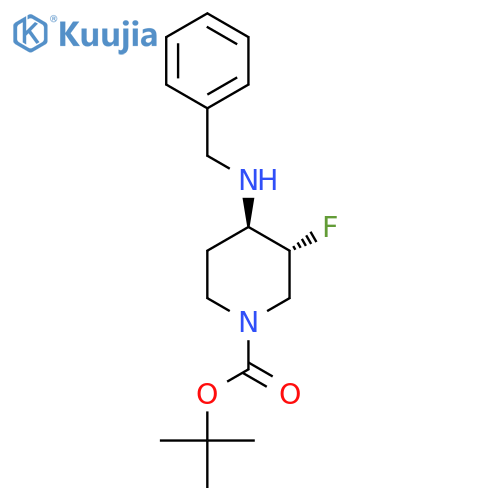 Rel-(3R,4R)-4-Benzylamino-1-tert-butoxycarbonyl-3-fluoropiperidine structure