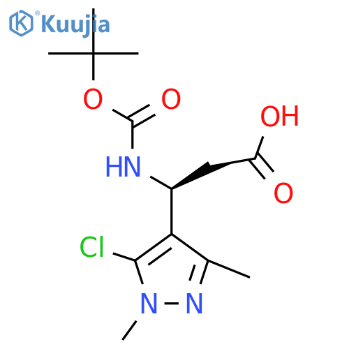 (3S)-3-{(tert-butoxy)carbonylamino}-3-(5-chloro-1,3-dimethyl-1H-pyrazol-4-yl)propanoic acid structure