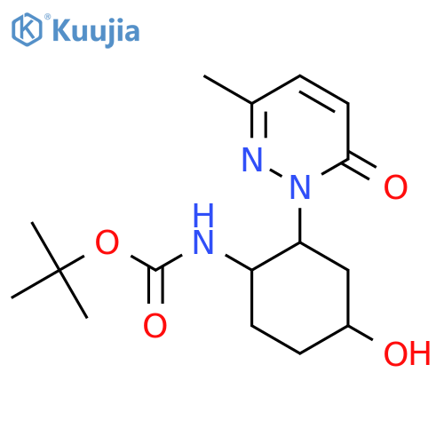 tert-butyl N-[4-hydroxy-2-(3-methyl-6-oxo-1,6-dihydropyridazin-1-yl)cyclohexyl]carbamate structure