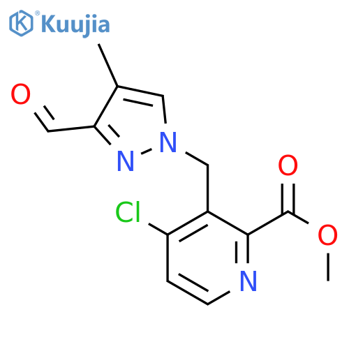 methyl 4-chloro-3-[(3-formyl-4-methyl-1H-pyrazol-1-yl)methyl]pyridine-2-carboxylate structure
