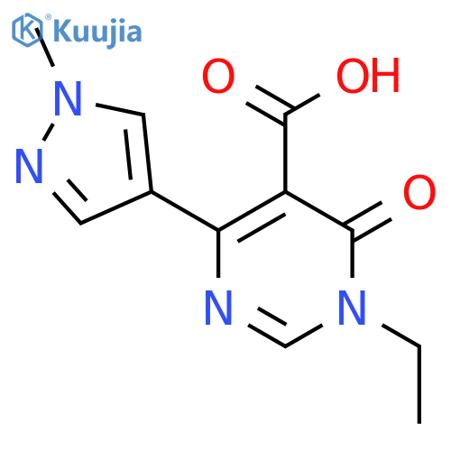 1-ethyl-4-(1-methyl-1H-pyrazol-4-yl)-6-oxo-1,6-dihydropyrimidine-5-carboxylic acid structure