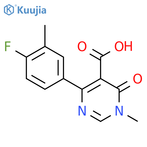 4-(4-fluoro-3-methylphenyl)-1-methyl-6-oxo-1,6-dihydropyrimidine-5-carboxylic acid structure