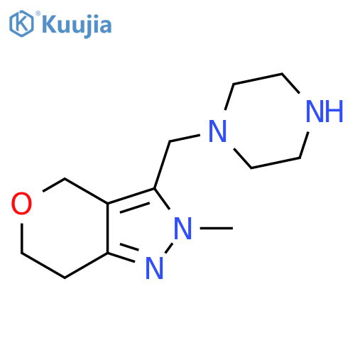 1-({2-methyl-2H,4H,6H,7H-pyrano[4,3-c]pyrazol-3-yl}methyl)piperazine structure