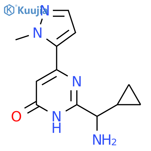 2-amino(cyclopropyl)methyl-6-(1-methyl-1H-pyrazol-5-yl)-3,4-dihydropyrimidin-4-one structure