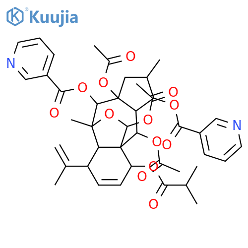 13,17-Epoxy-8,10(18)-myrsinadiene-3,5,7,14,15,17-hexol; (2β,3β,5α,7β,13α,14α,15β,17S)-form, 3,14-Bis-O-(3-pyridinecarbonyl), 7-O-(2-methylpropanoyl), 5,15,17-tri-Ac structure