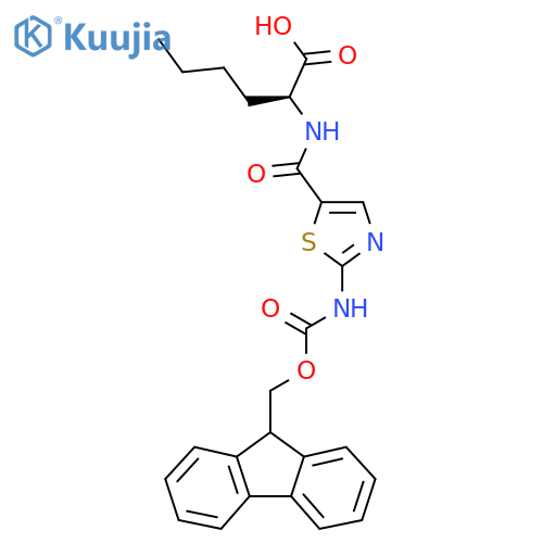 (2S)-2-{2-({(9H-fluoren-9-yl)methoxycarbonyl}amino)-1,3-thiazol-5-ylformamido}hexanoic acid structure