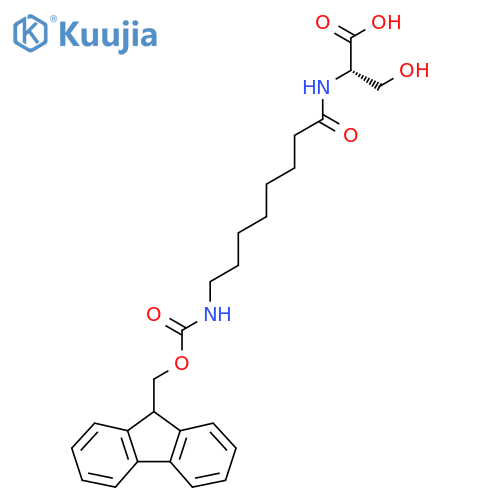 (2S)-2-8-({(9H-fluoren-9-yl)methoxycarbonyl}amino)octanamido-3-hydroxypropanoic acid structure
