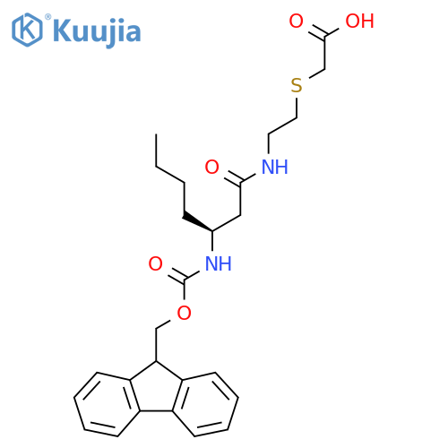 2-({2-(3S)-3-({(9H-fluoren-9-yl)methoxycarbonyl}amino)heptanamidoethyl}sulfanyl)acetic acid structure