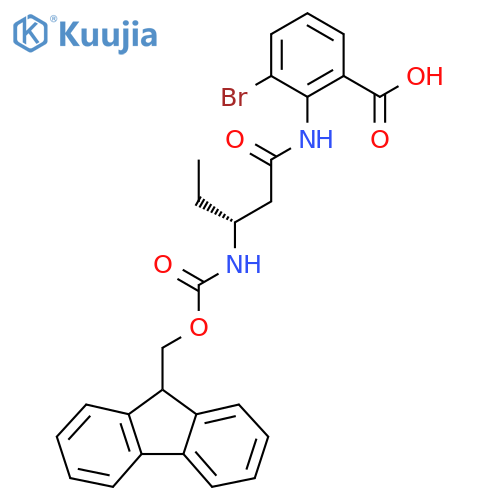 3-bromo-2-(3R)-3-({(9H-fluoren-9-yl)methoxycarbonyl}amino)pentanamidobenzoic acid structure
