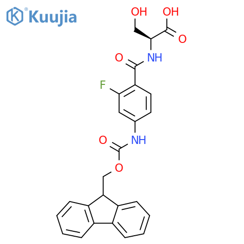 (2S)-2-{4-({(9H-fluoren-9-yl)methoxycarbonyl}amino)-2-fluorophenylformamido}-3-hydroxypropanoic acid structure