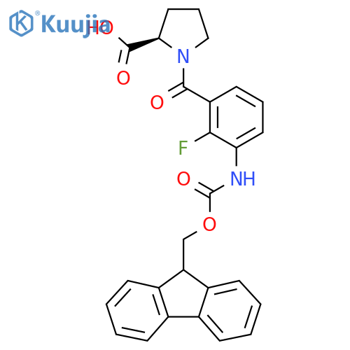 (2R)-1-3-({(9H-fluoren-9-yl)methoxycarbonyl}amino)-2-fluorobenzoylpyrrolidine-2-carboxylic acid structure