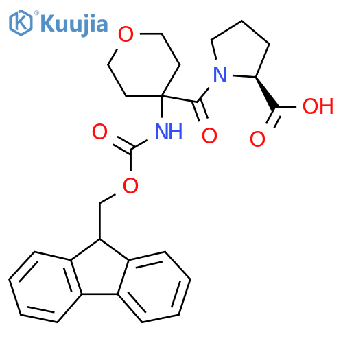 (2S)-1-4-({(9H-fluoren-9-yl)methoxycarbonyl}amino)oxane-4-carbonylpyrrolidine-2-carboxylic acid structure