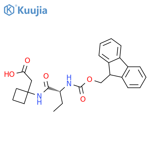 2-{1-(2R)-2-({(9H-fluoren-9-yl)methoxycarbonyl}amino)butanamidocyclobutyl}acetic acid structure