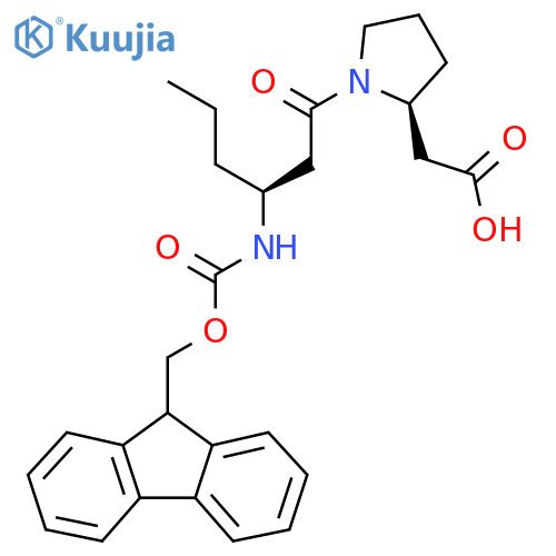 2-[(2S)-1-[(3S)-3-({[(9H-fluoren-9-yl)methoxy]carbonyl}amino)hexanoyl]pyrrolidin-2-yl]acetic acid structure