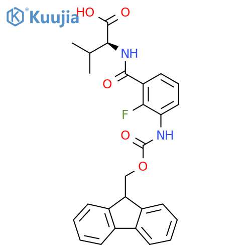 (2S)-2-{3-({(9H-fluoren-9-yl)methoxycarbonyl}amino)-2-fluorophenylformamido}-3-methylbutanoic acid structure